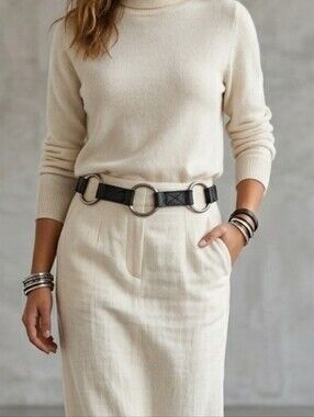 Banana Republic Chunky  Belt , Silver Tone Rings, Italy, Leather